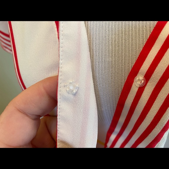 Talbots women’s XL red stripe Poly fake wrap top - Picture 2 of 10